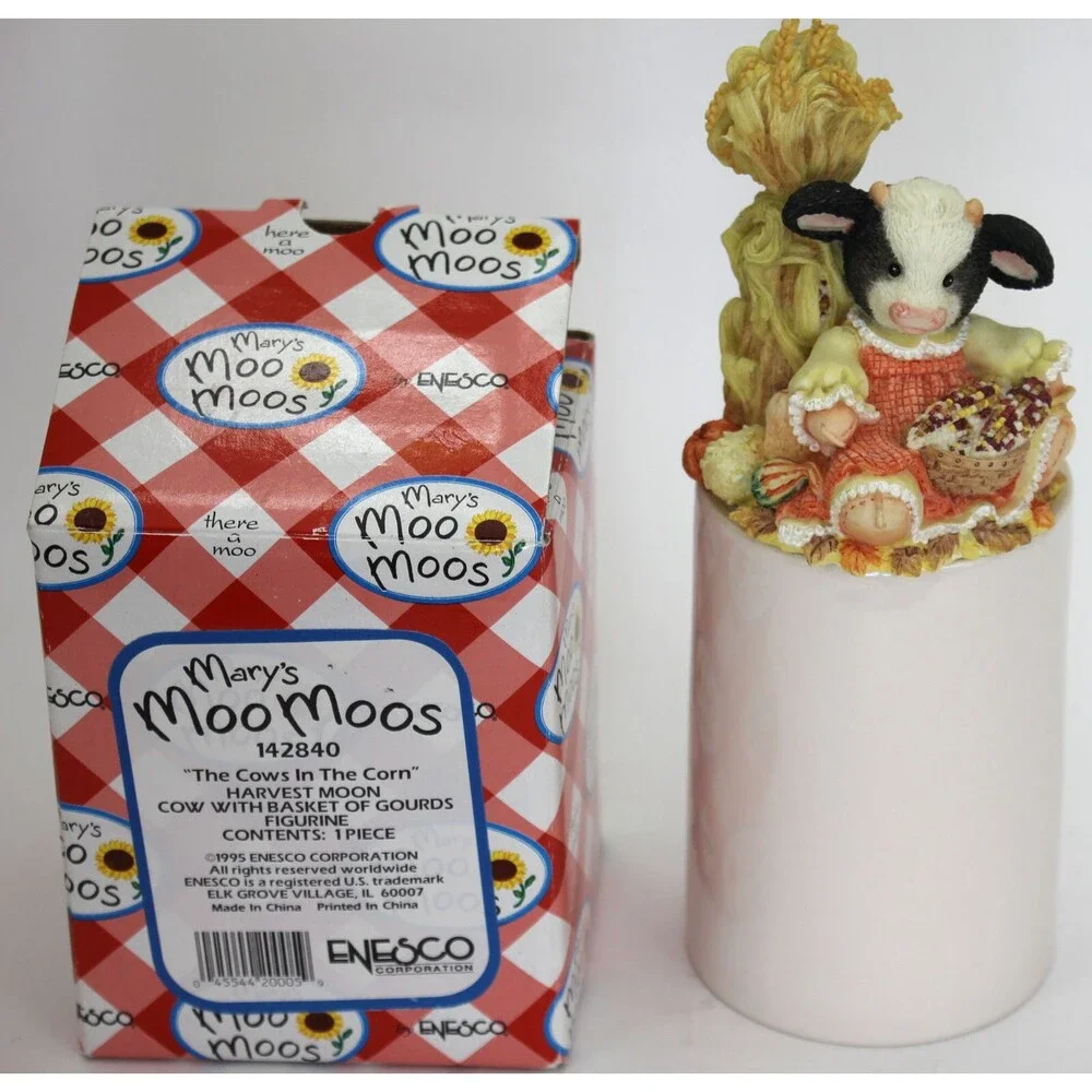 Enesco MARY's MOO MOOs Figurine THE COWS IN THE CORN 142840 1995 Vintage w/ Box